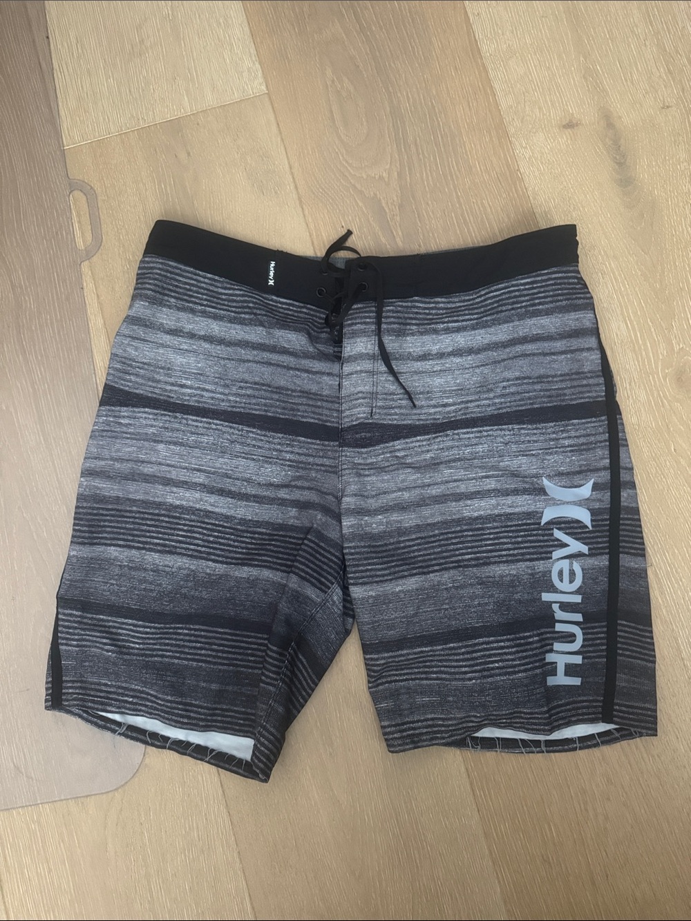 Hurley Men’s Black & Gray Stripe Board Shorts
